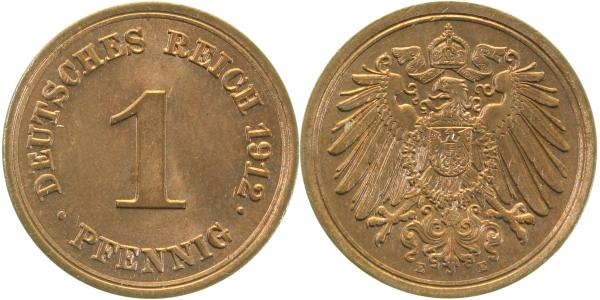 1 Pfennig 1912 E prfr/stgl J010