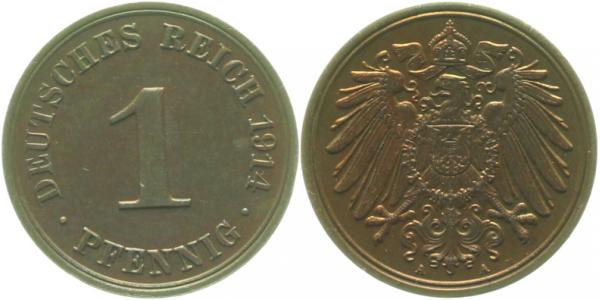 1 Pfennig 1914 A prfr EA herrliche Patina J010