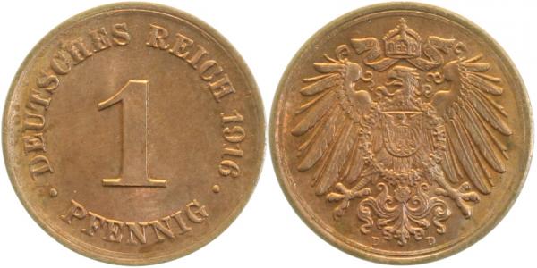 1 Pfennig 1916 D prfr/st J010