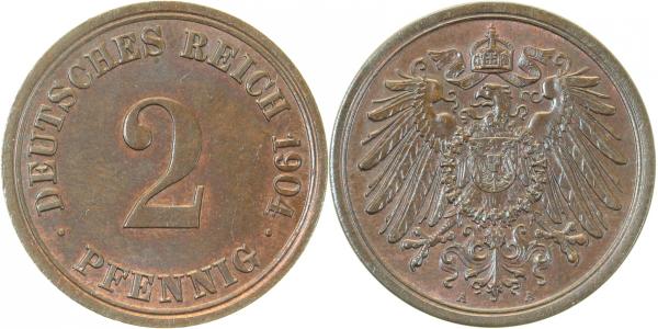 2 Pfennig 1904 A prfr/stgl