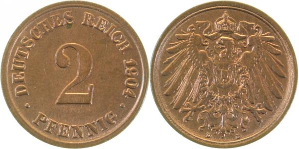 2 Pfennig 1904 D prfr/stgl !!!!
