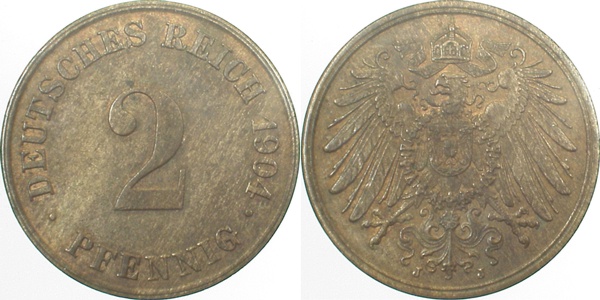 2 Pfennig 1904 J vz/stgl ! J011 vz / stgl ! 2 Pfennig