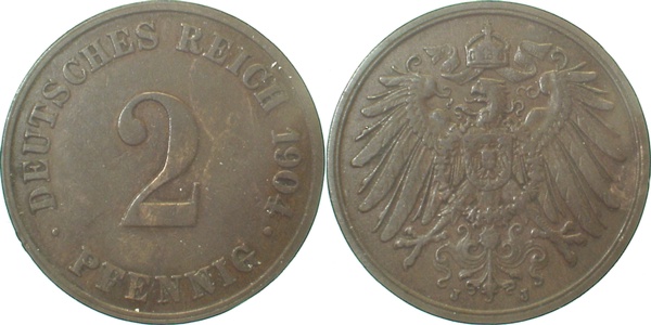 2 Pfennig 1904 J ss/vz R J011 ss / vz 2 Pfennig