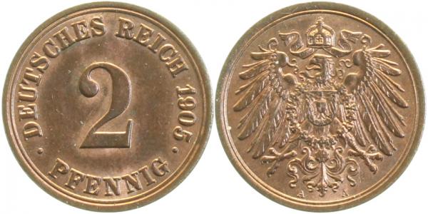2 Pfennig 1905 A prfr/stgl !!!!