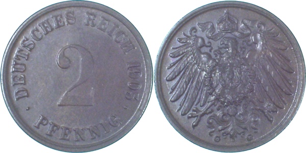 2 Pfennig 1905 G prfr/stgl leichte Patina RRRR