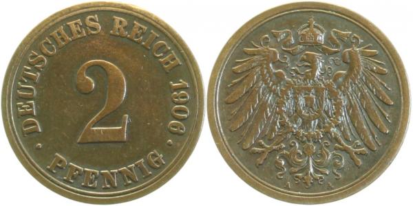 2 Pfennig 1906 A Jzz 6 wie eine 8 ! J011 2 Pfennig
