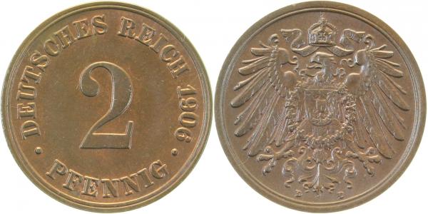 2 Pfennig 1906 D prfr/st !!