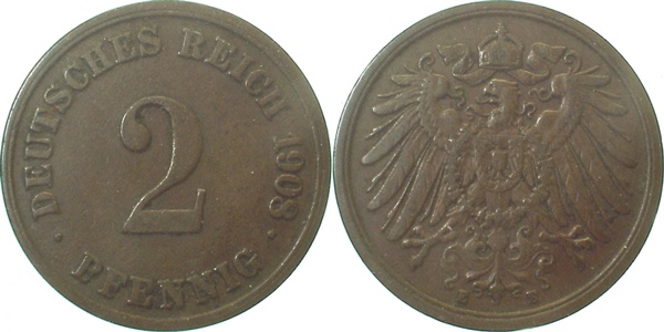 2 Pfennig 1908 E ss/vz J011 ss / vz 2 Pfennig