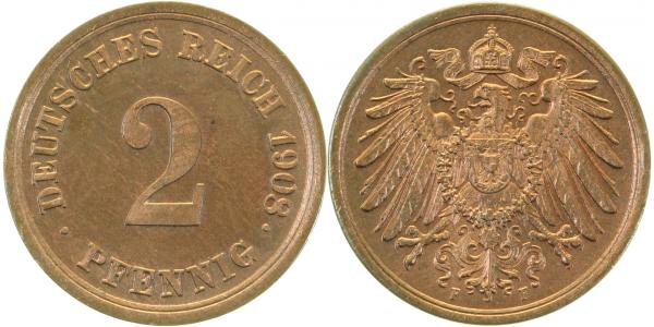 2 Pfennig 1908 F stgl !!