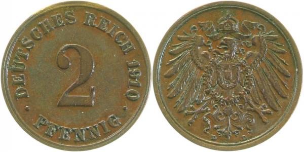2 Pfennig 1910 D vz/st! J011 vz/st! 2 Pfennig