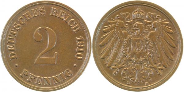2 Pfennig 1910 D vz/prfr!!
