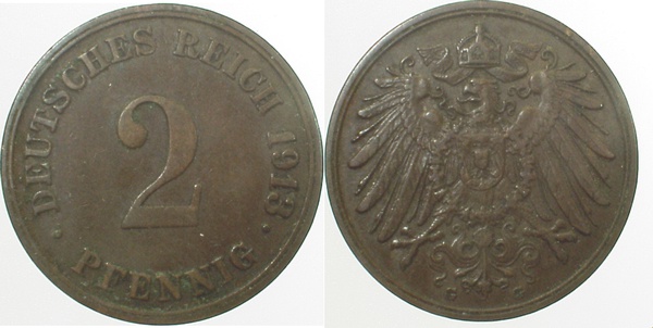 2 Pfennig 1913 G ss J011 ss 2 Pfennig