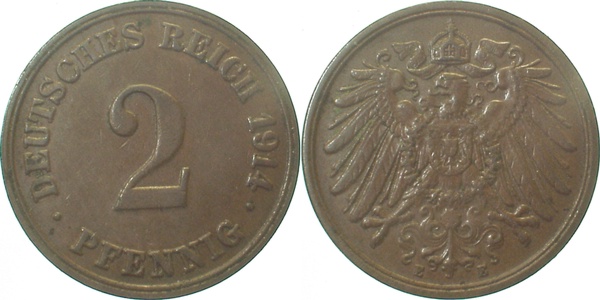 2 Pfennig 1914 E vz- J011 vz- 2 Pfennig