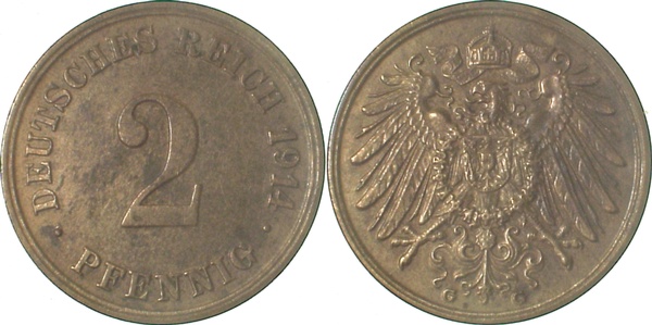 2 Pfennig 1914 G vz J011 vz 2 Pfennig