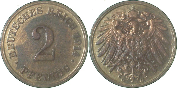 2 Pfennig 1914 G ss/vz J011 ss / vz 2 Pfennig
