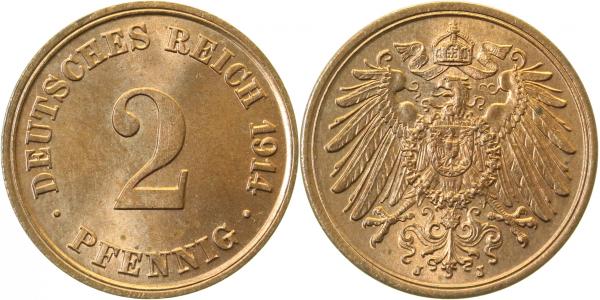 2 Pfennig 1914 J prfr/st !!
