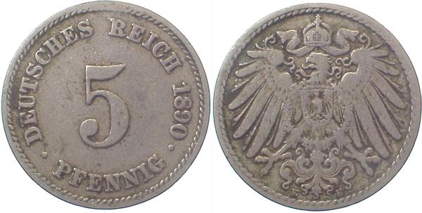 5 Pfennig 1890 E ss- J012 ss- 5 Pfennig