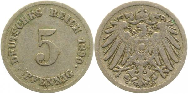 5 Pfennig 1890 F ss- J012 ss- 5 Pfennig