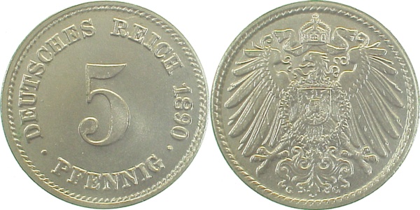 5 Pfennig 1890 G prfr/stgl !!!!
