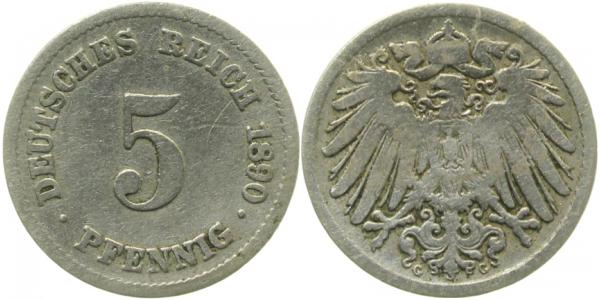 5 Pfennig 1890 G s/ss J012 s / ss 5 Pfennig