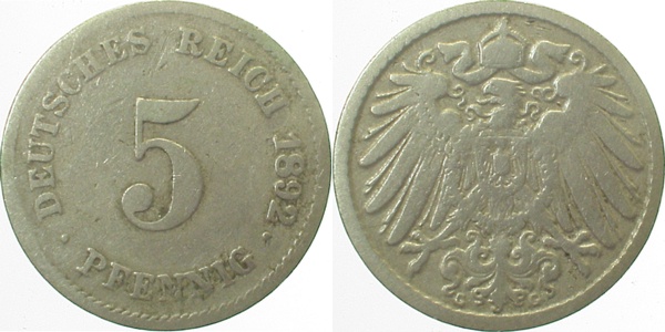5 Pfennig 1892 G s J012 s 5 Pfennig