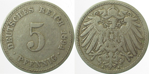 5 Pfennig 1894 A s/ss