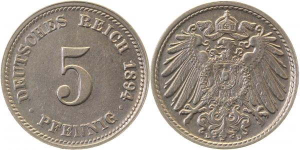 5 Pfennig 1894 D vz/stgl !!!