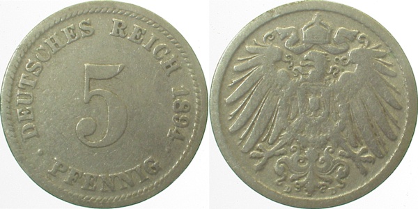 5 Pfennig 1894 D ss J012 ss 5 Pfennig