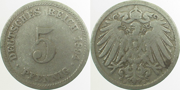 5 Pfennig 1894 D s/ss