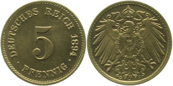 5 Pfennig 1894 G J012 Gedenkmünzen prägefrisch/stempelglanz selten i d Erhaltung