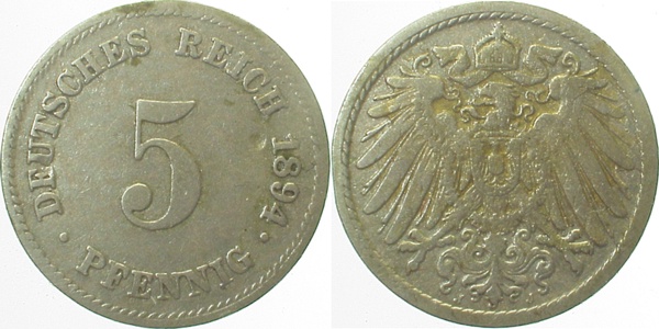 5 Pfennig 1894 J s/ss