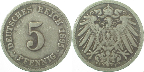 5 Pfennig 1895 F prägefrisch feinst, wohl einmalige Qualität