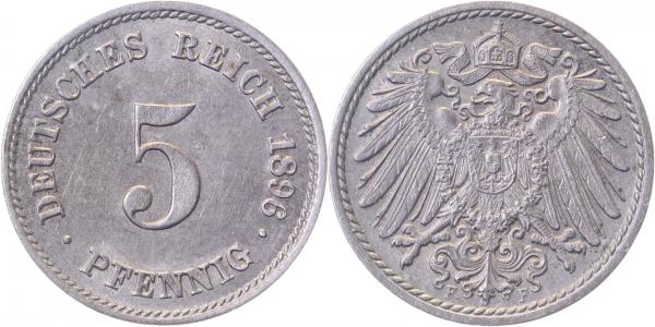 5 Pfennig 1996 F f prfr etw fleckig ! J012 f prfr 5 Pfennig