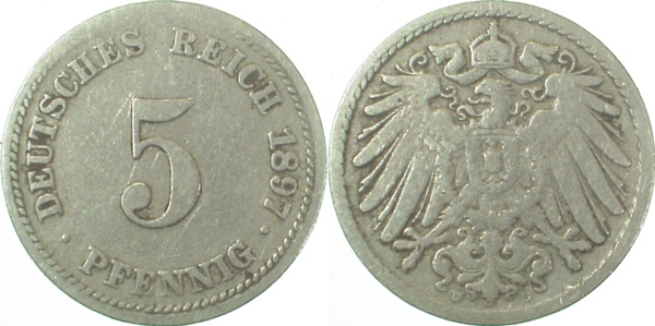 5 Pfennig 1897 D ss J012 ss 5 Pfennig