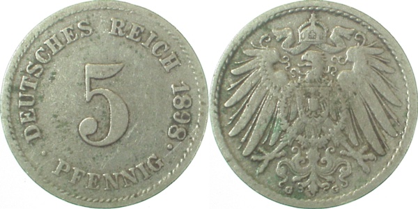 5 Pfennig 1898 G ss J012 ss 5 Pfennig