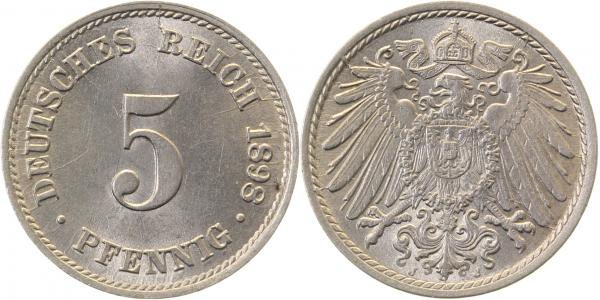 5 Pfennig 1898 J prfr/st mehrere kleinere St Risse