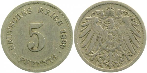 5 Pfennig 1899 G ss J012 ss 5 Pfennig