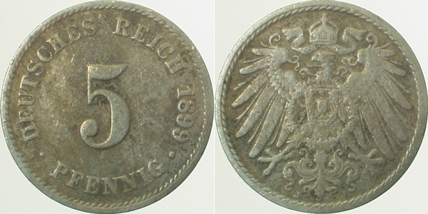 5 Pfennig 1899 J ss J012 ss 5 Pfennig