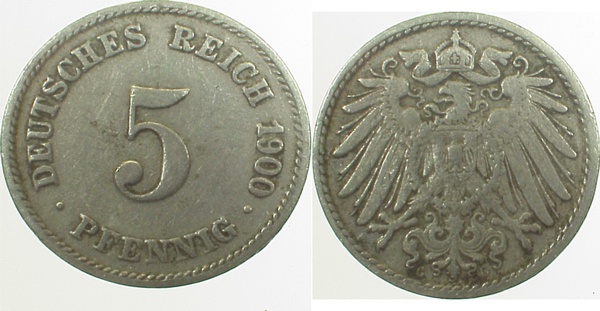 5 Pfennig 1900 G ss J012 ss 5 Pfennig