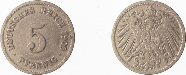 5 Pfennig 1900 G ss- J012 ss- 5 Pfennig