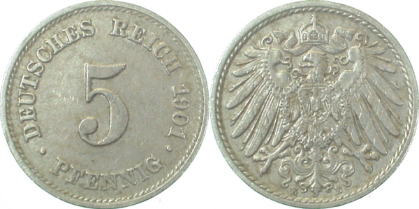 5 Pfennig 1901 E ss+ J012 ss+ 5 Pfennig