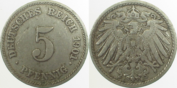 5 Pfennig 1901 E ss J012 ss 5 Pfennig