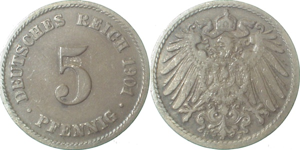 5 Pfennig 1901 F ss J012 ss 5 Pfennig