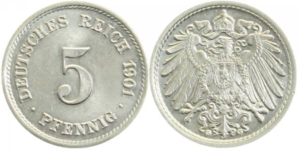 5 Pfennig 1901 G prfr/stgl J012