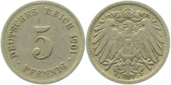 5 Pfennig 1901 G ss J012 ss 5 Pfennig