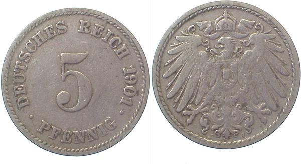 5 Pfennig 1901 J ss J012 ss 5 Pfennig