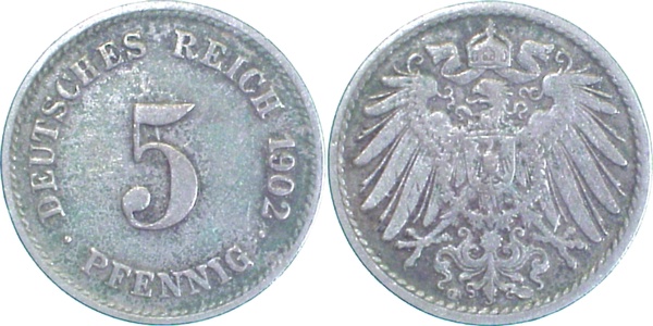 5 Pfennig 1902 G ss J012 ss 5 Pfennig