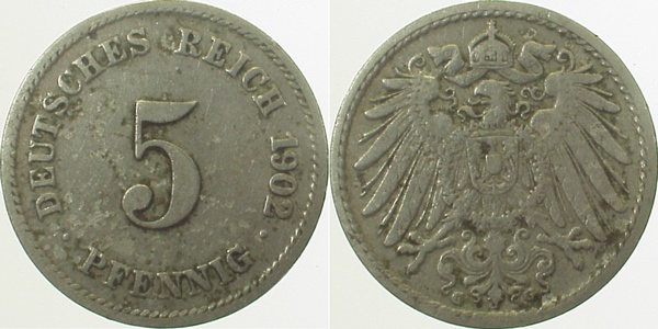 5 Pfennig 1902 G s/ss J012 s / ss 5 Pfennig