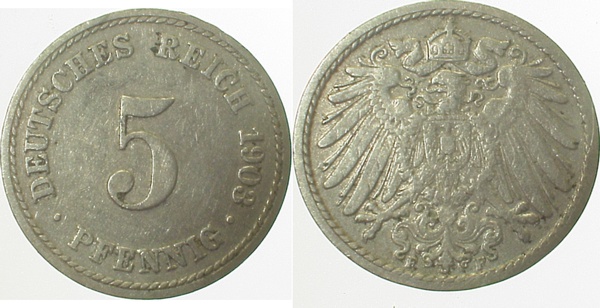 5 Pfennig 1903 F ss/vz J012 ss / vz 5 Pfennig