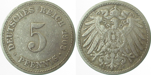 5 Pfennig 1903 F ss J012 ss 5 Pfennig